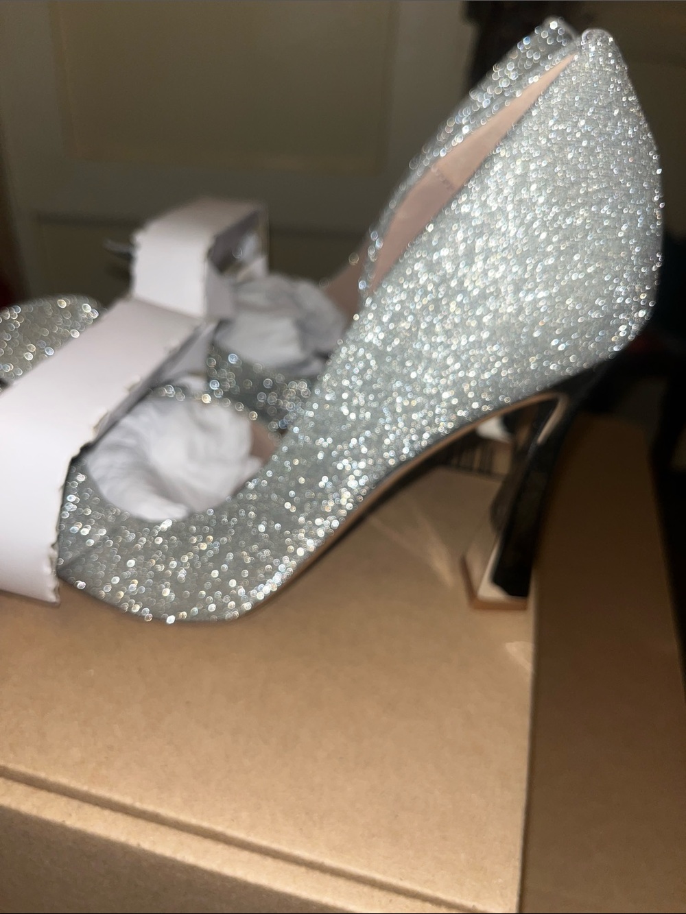 Betsey Johnson Silver Glitter Pointed-Toe Heels with Bow - Picture 4 of 5